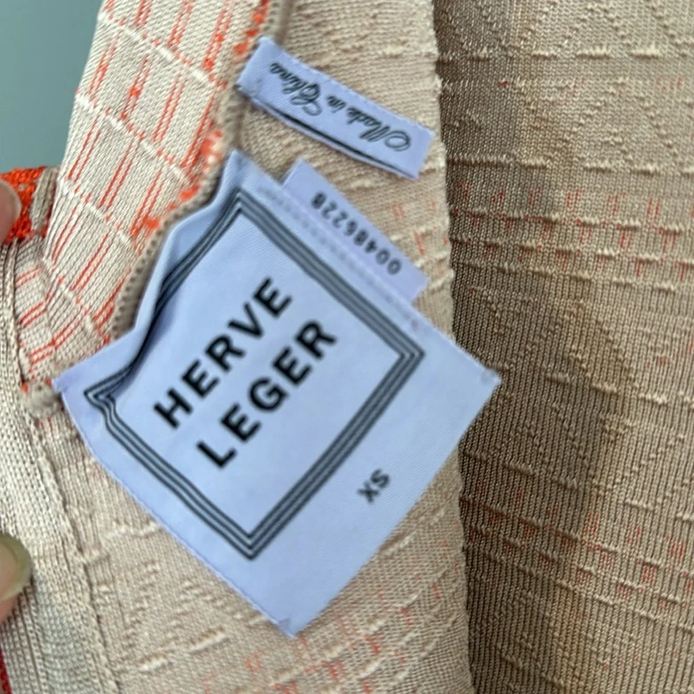 Herve Leger Indra Chevron Textured Bandage Mini Dress in Coral Size XS - Picture 6 of 10